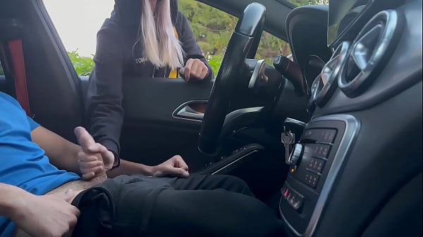 I wait in the car jerking off at the gym door and a girl helps me cum in public after leaving the gym