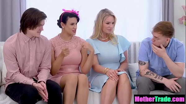 MILF stepmoms talk stepsons into having group sex