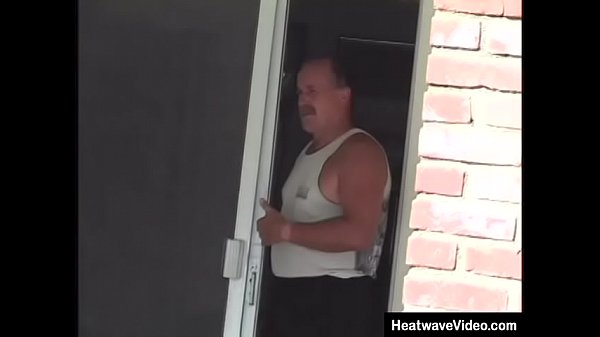 Old lady fucks in backyard by the pool