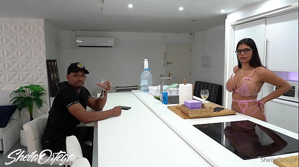 Big boobs latina Sheila Ortega doing blowjob with real BBC cock on the kitchen