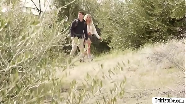 Damn! hot big tits TS barebacked in camping site