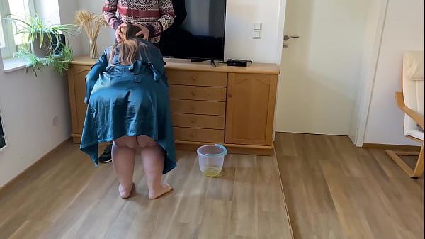 Mother in law sucks my dick and shows off her fat ass and hairy pussy