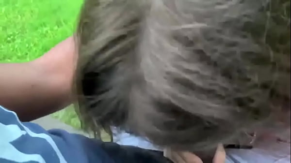 Dyke sucks sloppy dick on park bench