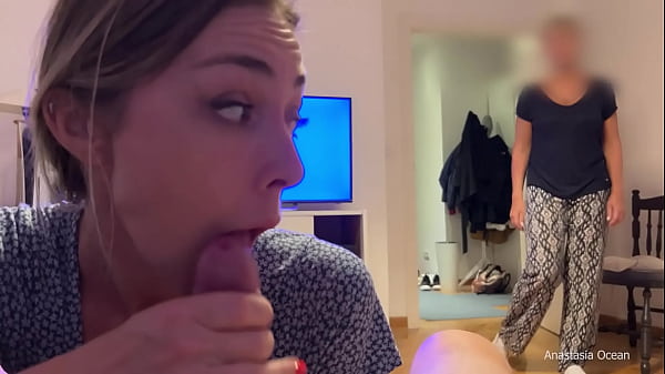 My stepmom caught me giving a blowjob to my boyfriend. We were talking and she watched and he cum.