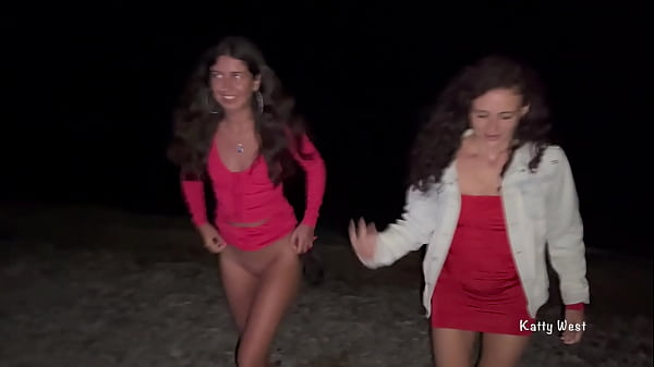 Shameless girls piss together in public