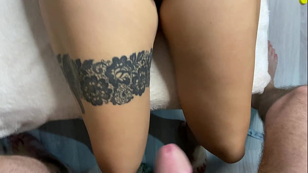 Cock masturbation on pussy, entered it, cum on belly 18yo