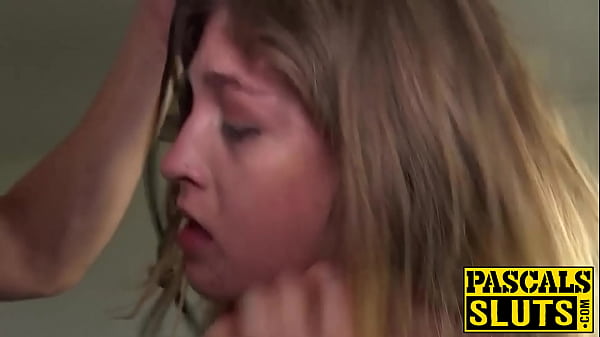 Petite British sub swallowing cum after rough dom treatment
