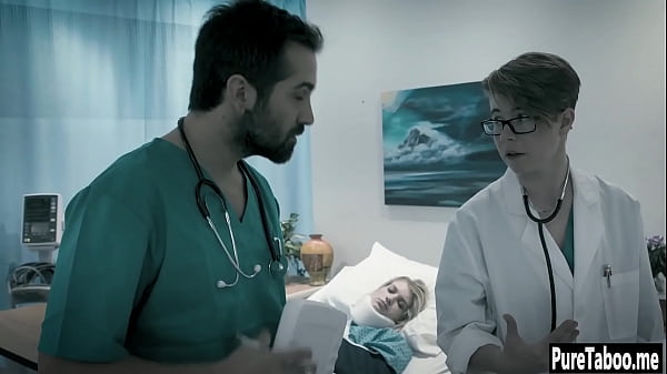 Helpless blonde used by a dirty doctor with huge thing