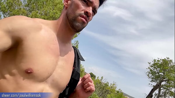 Naked hiking fun after hard workout at the gym