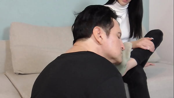 Sneaker licking, Sock Sniffing, Foot Smelling and Foot Licking of teenie Jasmin.