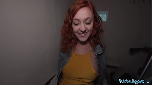 Public Agent Sexy redhead waitress sucks cock and gets fucked doggystyle outside in public