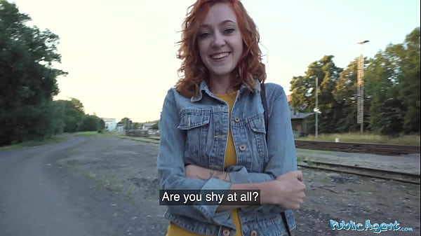 Public Agent Sexy redhead waitress sucks cock and gets fucked doggystyle outside in public