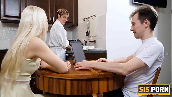 PORN. During dinner gal gives stepbro blowjob followed with sex on bed