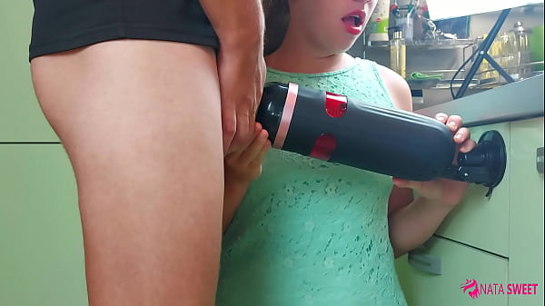 Girl try to simulate a threesome and test an amazing sex toy - male masturbator! Active by Nata Sweet
