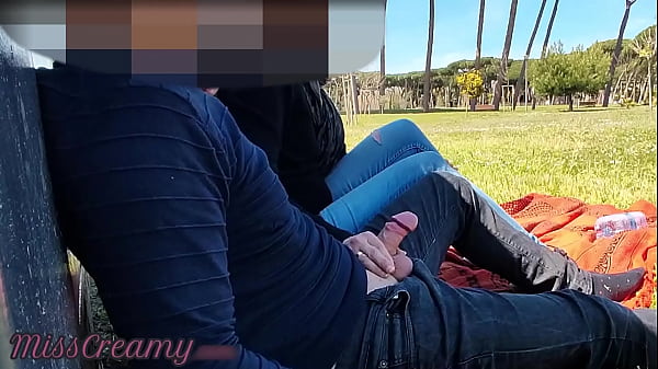 French Teacher Handjob Amateur on public park to student with Cumshot - MissCreamy