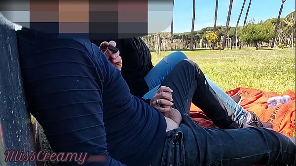 French Teacher Handjob Amateur on public park to student with Cumshot - MissCreamy