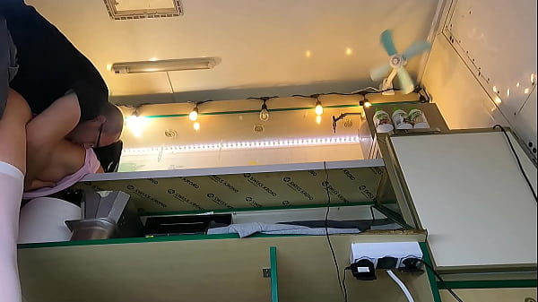 The boss is fixing sexy shop assistant's panties and licking her tits, ass and pussy before work