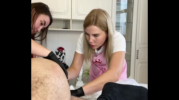 During a shaving lesson, a client Cumshot on my student