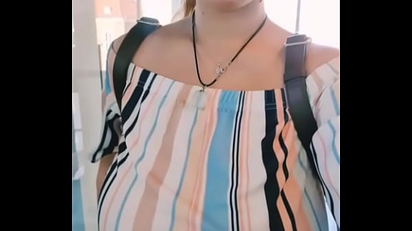 polarainbow flashing her big tits sneaky in a glass elevator, the second time she does it she got caught