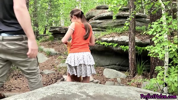 Brunette Hard Pussy Fuck Stranger Outdoor and Creampie in the Forest