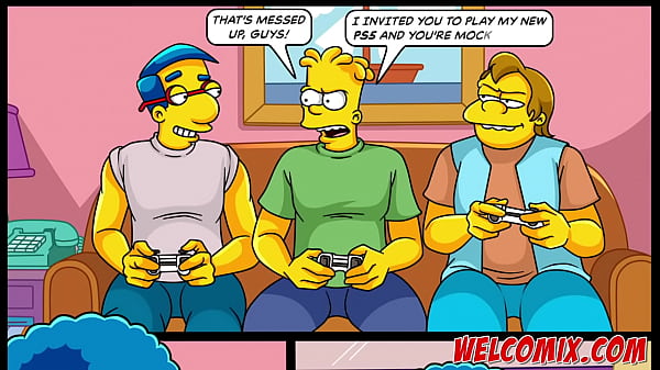 While playing video games, friends fuck the MILF!!! The Simptoons, Simpsons porn