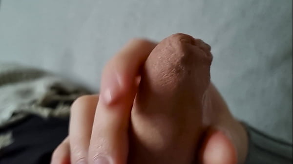 Closeup of uncut cock wank.
