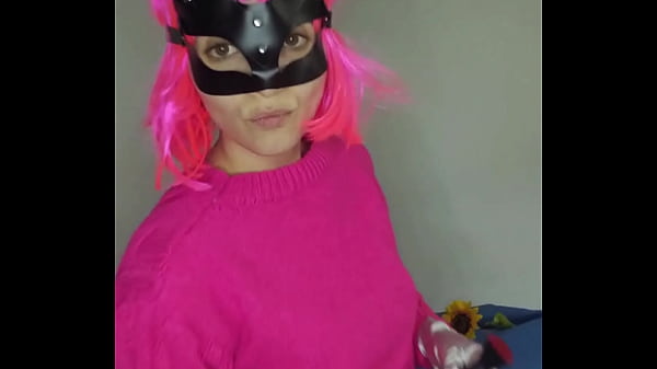 Watch me touch myself with my kitty mask and big tits