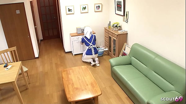 Old ugly Men seduce Japanese Teen Maid to Creampie Fuck at Work in his flat