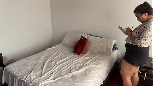 A boss gives a double dildo to his secretaries and they decide to have fun with it