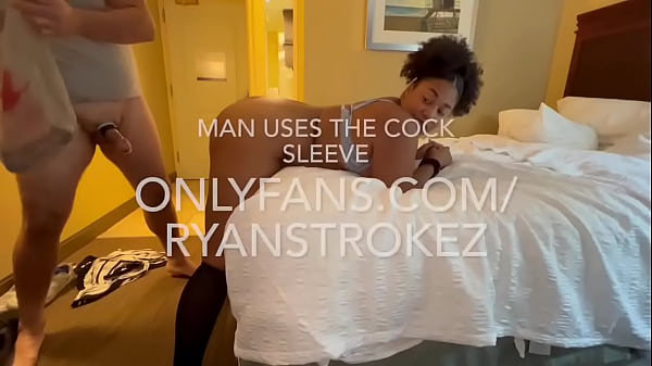 Man uses cock sleeve