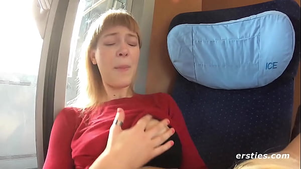 Risky Lesbian sex at public Train