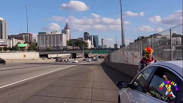 Juicy Tee Gets Fucked by Gibby The Clown on A Busy Highway During Rush Hour