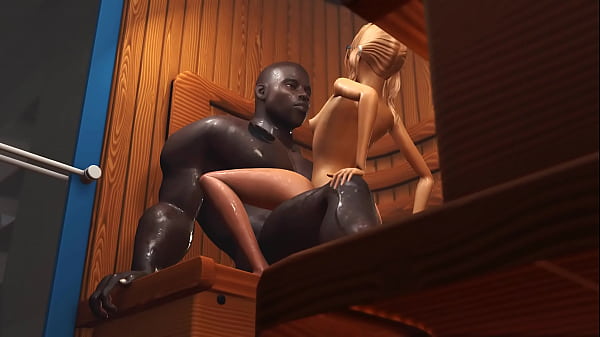 Virgin nerdy girl in glasses gets fucked by a black big cock in sauna