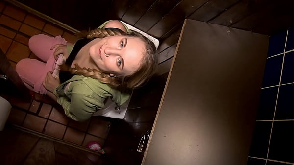 Sexy and a little shy pissing in public and masturbating outside hidden in the bathroom