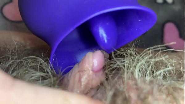 Extreme closeup big clit licking toy orgasm hairy pussy