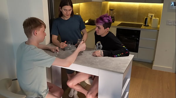 Breakfast with two twinks, sucking their dicks under the table. Alexdavey and Mattyaiden