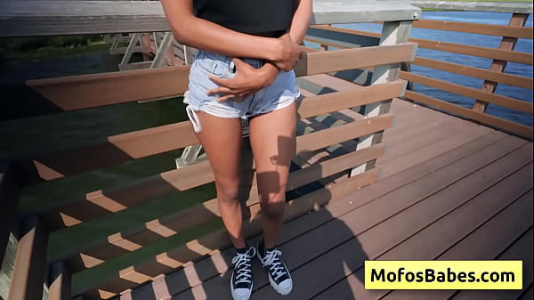 Sexy ebony busty girlfriend flash her big nice round boobs at the beach - Eden West, Charles Dera