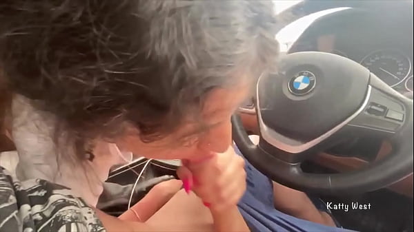 Sucking a stranger's dick in the car and swallowing his hot cum