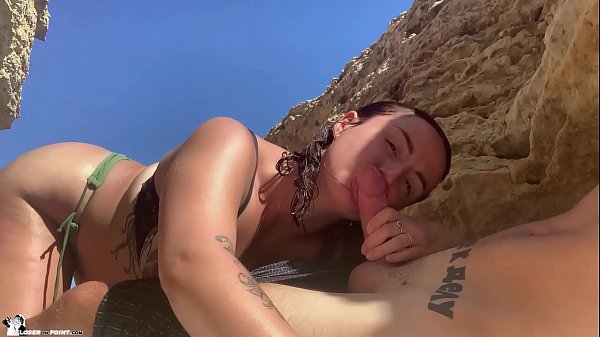 Public Blowjob on the Beach - Cum in Mouth