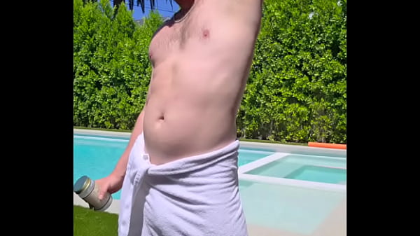 Ass Spreading Solo with Huge Cumshot by My Swimming Pool