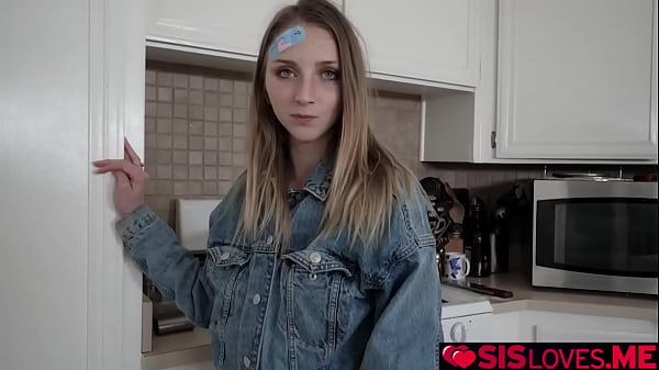 Macy Meadows tight pussy drips juices as her stepbrother slam her over the table