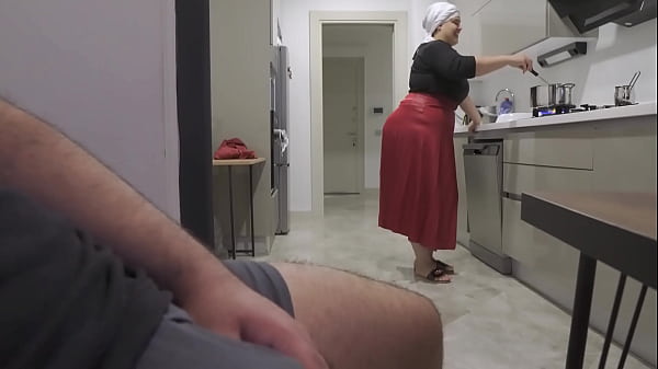 Caught jerking off while watching my Huge ass Hijab Stepmom.