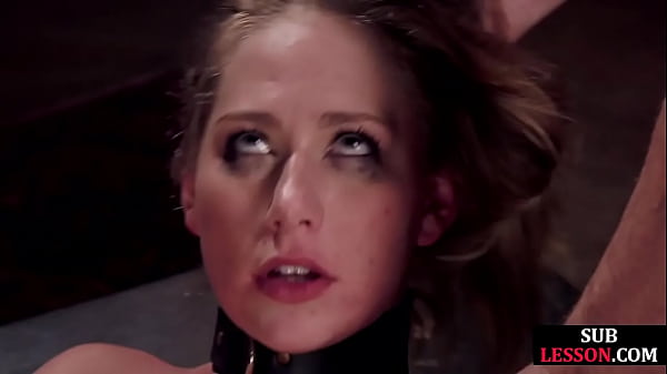 BDSM slut gagging during deepthroat training gets cumshot
