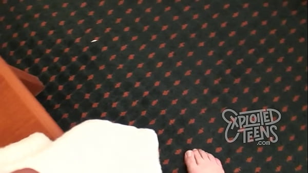 Petite blonde teen with a shaved pussy sucks cock