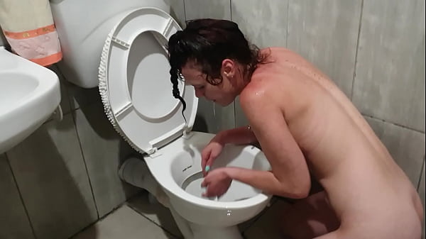 HUMAN TOILET slut PISSES on her own face while head in toilet | humiliation