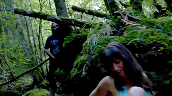 Wild threesome in the forest with a voyeur (Vaginal & Anal)