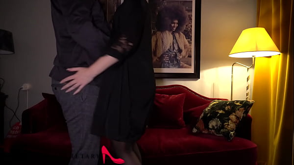 my private secretary in sexy lingerie riding the boss on a red velvet sofa
