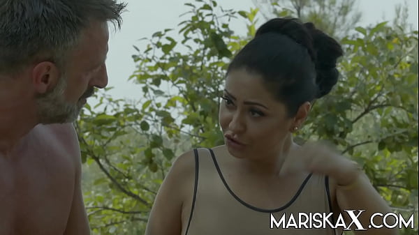 MARISKAX Mariska takes on two dicks outdoors