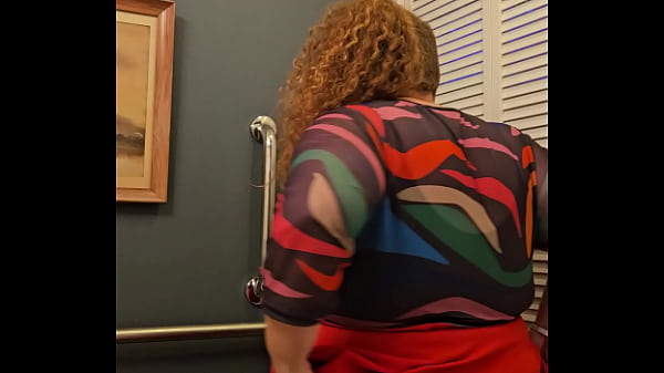 Horny bbw secretary flashes tits and panties