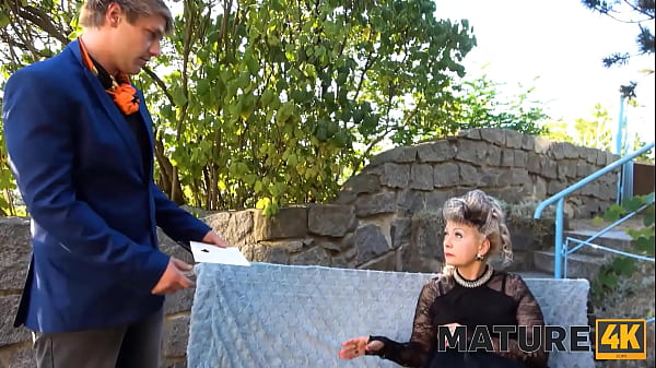 MATURE4K. Posh mature woman with grey hair craves servants cock in pussy